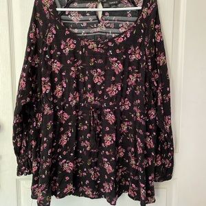 Black blouse with pink flowers